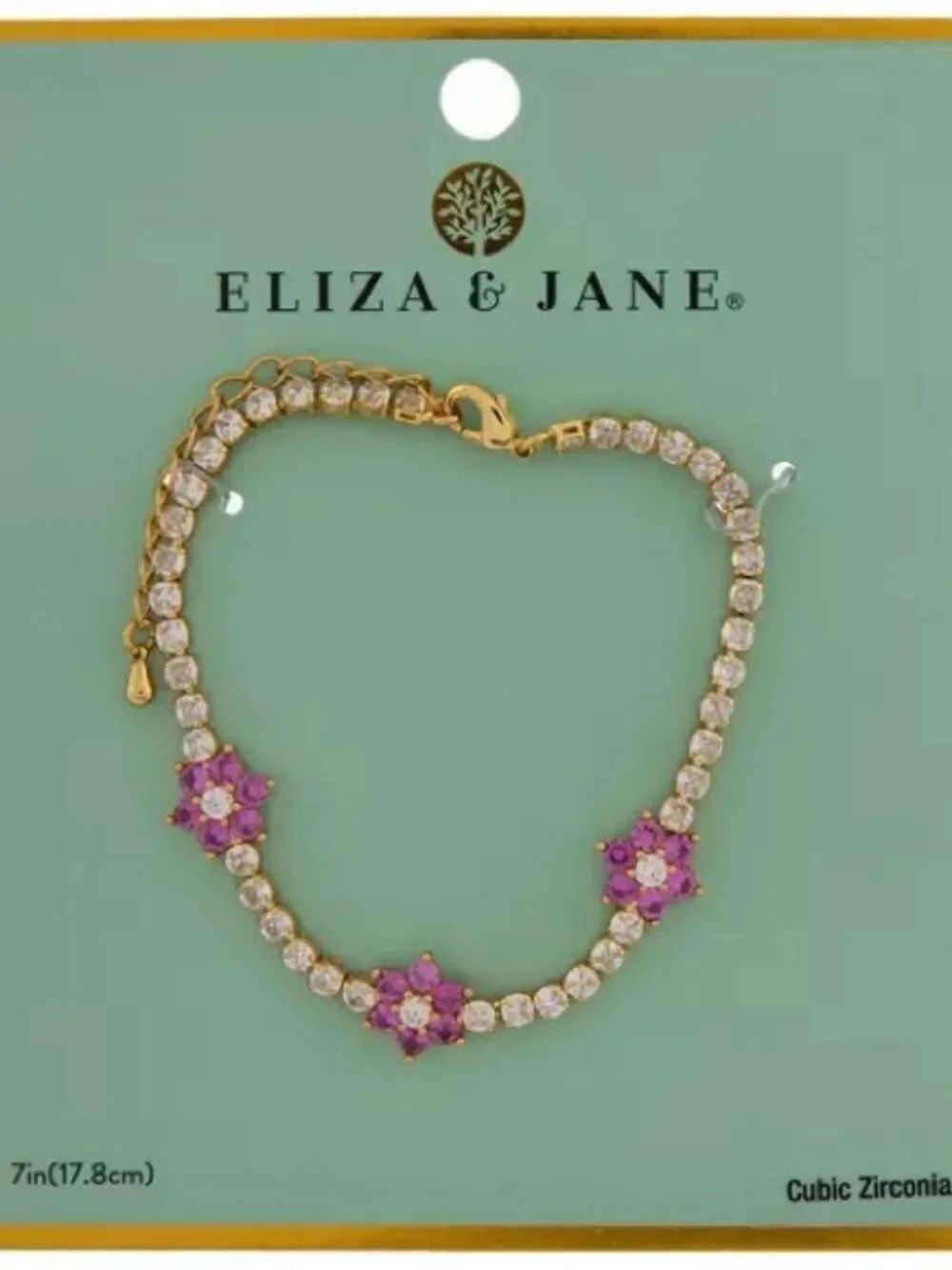 New Eliza & Jane Gold-Tone Pink Flower Cubic Zirconia Bracelet